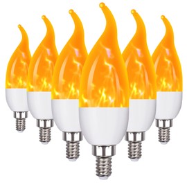 OHLGT E12 6 Pack 3 Mode LED Candelabra Flame Light Bulbs 2.0W Warm White 1800k Candle Light Bulbs, Flame Tip for Christmas Party Decorations