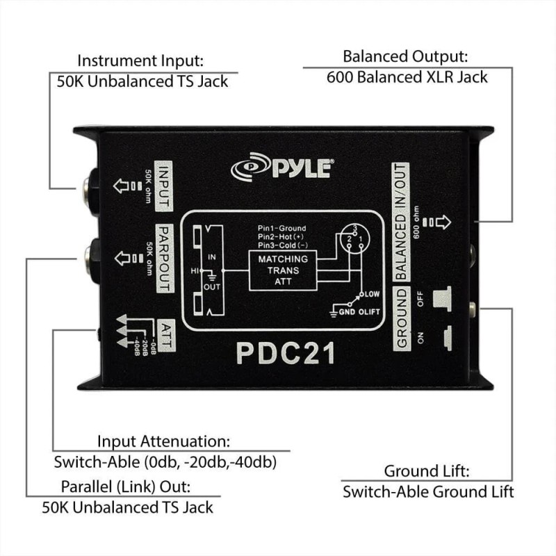 Unknown Pyle PDC21 Premium Direct Injection Audio Box, 1/4" Connector,