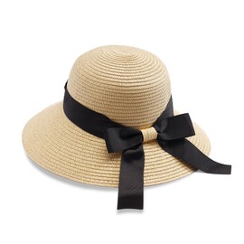 JJDreams Damen Sonnenhut Strohhut Faltbarer Strandhut Sommerhut mit Schleifende Panamahut für Reise Urlaub und Strand,Beige
