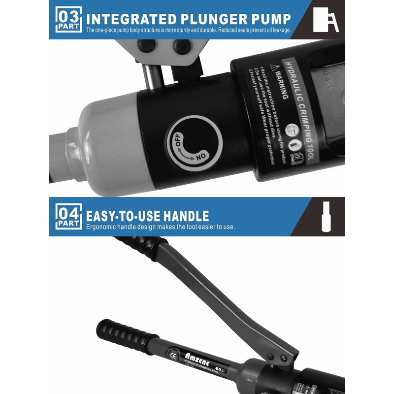 AMZCNC 12 Ton Hydraulic Wire Crimper Battery Cable Lug Terminal