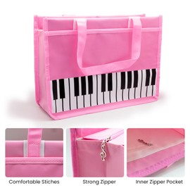 BestSounds Piano Bag, Zipper Waterproof Oxford Cloth Music Piano Accessories Book Bag Tote for Students Kids, Girls, Women, Gifts for Music Lovers Musicians (Pink)