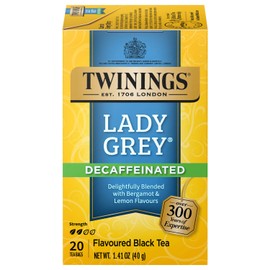 Twinings Tea Lady Grey Decaffeinated Tea - Delicate Citrusy Flavor and Uplifting Aroma, Decaf Black Tea Bags Individually Wrapped, 20 Count