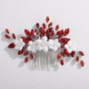 Rumtock Red Rhinestones Beads White Flower Silver Hair Piece for