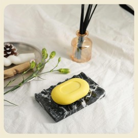 SEICASAYA Premium Marble Ring Holder, Handcrafted Stone Soap Dish & Jewelry Tray, Bathroom Vanity Decor (Nero Bianco Marble)