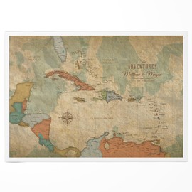 Holy Cow Canvas Caribbean Map on Canvas in Vintage Earth Tones, Travel Map with Pins to Mark Travels, Caribbean Cruise Pin Board, Maps for Wall Push Pin, Gift for Travelers (48"x30", Rolled)