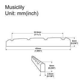 Musiclily Basic 43mm Slotted Bass Brass Nut for 4-String Precision/Jazz Bass, 43x3.5x6mm