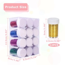 12 Colours Glitter Crafts, Non-Toxic Glitter Powder for Crafts, Glitter Powder for Craft Set, Suitable for DIY Work, Beautifying Nails, Body, Hair, Holiday Party Art