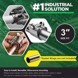 Highcraft Pipe Repair Clamp 3'', IPS Single Bolt, 3” Long, Stainless Steel