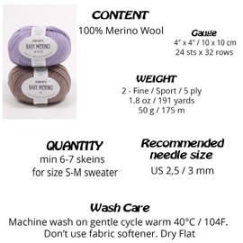 Drops Baby Merino Wool, 100% Superwash Merino Wool, 50g/175m, US 2.5/3mm, Purple Orchid Mix