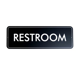 HiNeon Metal Restroom Sign - 9x3in All Gender Neutral Bathroom Door Sign for Business, Home, Dorm, Office, Restaurant, Cafe - 1pc Sleek Black White Unisex Sign w Double-Sided Tape, Pre-Drilled Holes