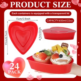 Yerliker 24 Pieces Valentine's Day Heart Shaped Storage Containers 22 oz / 650 ml Heart Shaped Box Plastic Storage Box with Lids Reusable Dessert Containers for Food Fruit Vegetable (Red)