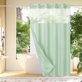 Gibelle Long Shower Curtain 72x80, Waffle Weave Bathroom Shower Curtain with Snap-in Fabric Liner Set, No Hooks Needed, Hotel Style with Mesh Top Window, Mint Green