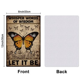 GLOBLELAND Vintage Metal Tin Sign Retro Butterfly with Whisper Words Let it Be Retro Tin Sign 8 x 12 Inch Plaque Tin Sign Wall Decor for Home Cafes Office Store Pubs Club