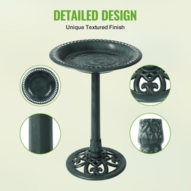 Backyard Expressions Outdoor Garden Bird Bath - Green - Weather Resistant Polyresin - 27 Inch