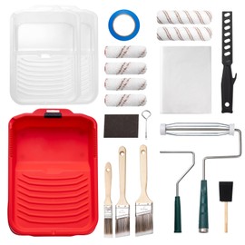 Mister Rui 20-Piece Paint Roller Kit with Non-Slip Tray, Microfiber Roller Covers, Brushes, Drop Cloth, and More for DIY & Professional Painting Projects - Complete Set for Home Improvement