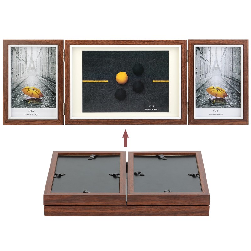 TOFOREVO Three Picture Frame 4x6 and 5x7 Wooden Hinged Folding