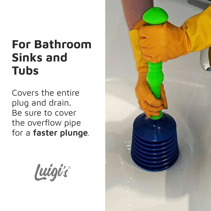 Luigi's Large Drain Plunger for Kitchens, Bathrooms, Baths, Waste Pipes