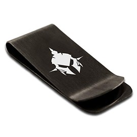 Tioneer Matte Black Stainless Steel Dark Knight Emblem Money Clip Credit Card Holder
