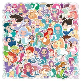 Cute Mermaid Princess Stickers, Kawaii Mermaid Stickers for Kids Girls, 60Pcs Funimost Waterproof Vinyl Cartoon Stickers for Water Bottles Laptop Phone Scrapbook Party Decorations, Fairy Princess Mermaid Gift (Mermaid)