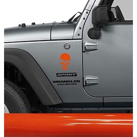 Set of (4) Small Skull Decals Sticker Graphics 5 inches by 3.6 inches Fits Jeep Wrangler JK TJ YJ XJ CJ LJ Universal Truck Ram F150 fx4 fx2 laptops or Any Other Flat Surface Orange