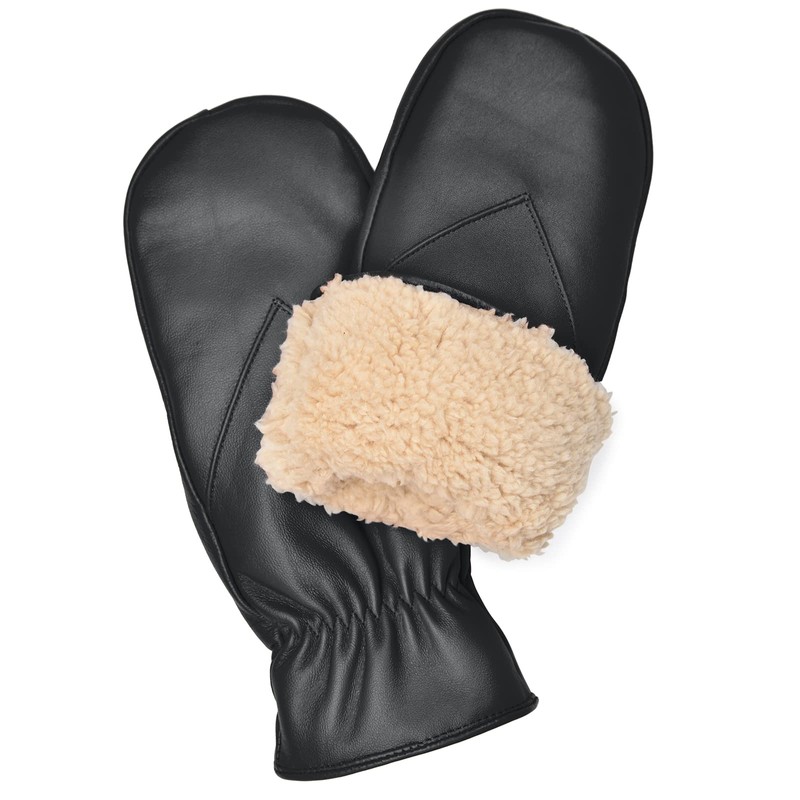 Mens Warm Leather Mittens Lambskin Mitten Gloves For Men Winter