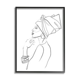 Stupell Industries African American Woman Headwrap Modern Minimal Linework, Designed by ROS Ruseva Black Framed Wall Art