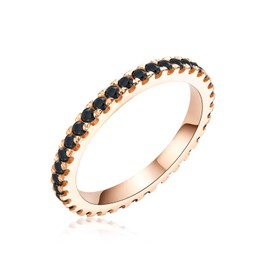 AINUOSHI 1.4mm Black CZ Diamond Eternity Ring, Sterling Silver Slim Rose Gold Plated Eternity Band for Women, Ideal Wedding Band for Daily Wearing.