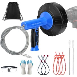 Kit de barrena de serpiente de drenaje de 33 pies, serpiente de fontanería resistente, manual o eléctrico con retracción automática/alimentación, para cocina, baño, ducha y desagüe de piso, incluye
