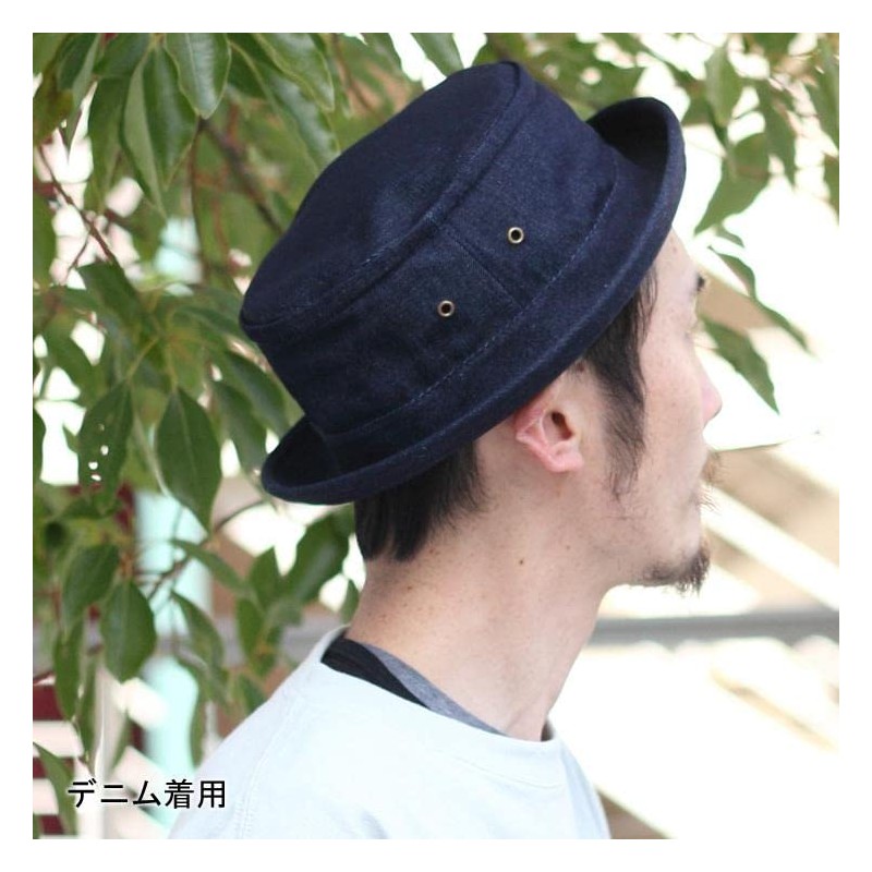 Regnuu Pork Pie Hat, Men's, Large Size, Plain, 100% Cotton,