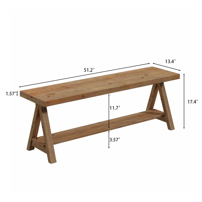 RowyPoey 51" Solid Wood Bench, Long Farmhouse Entryway Bench with