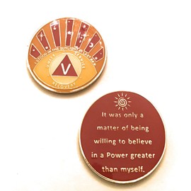 Recovery Line 5 Year AA Medallion, I Stood in The Sunlight, Orange & Yellow Chip, Token, Coin