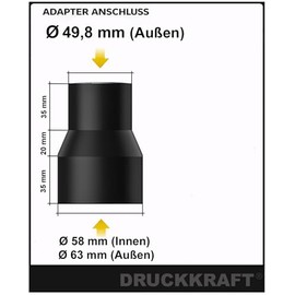 DRUCKKRAFT Adapter 50mm to 58/63mm - Vacuum Cleaner & Extraction Reducer | Hose Adapter - PETG