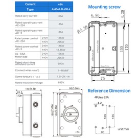 63 Amp Disconnect Switch 690V AC, IP66 Waterproof, Isolation PV Disconnect On Off Combiner Box, 4 Pole 63A Combiner Box for PV System