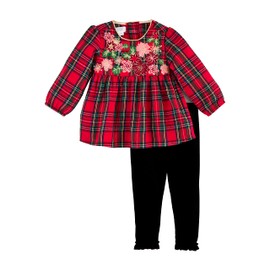 Mud Pie Girls Toddler Tartan Tunic and Legging Set, Red/Black, 4T
