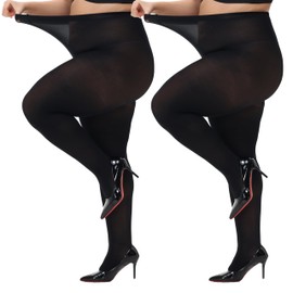 HeyUU Plus Size Tights for Women High Waist Stockings Semi Opaque Women’s Panyhose with Super Comfort and Elasticity 2Black-4XL