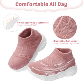 Baby Boy Girl Sock Shoes Toddler Walking Sock Shoes Elastic Slip on Slippers for First Walkers Breathable Soft Non-Slip Sole (13.5-Pink-5)