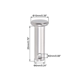 sourcing map Single Hole Clevis Pins - 6mm X 20mm Flat Head 304 Stainless Steel Link Hinge Pin 10Pcs