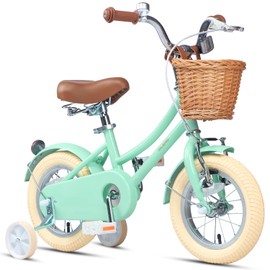 Glerc ‎Little Molly 12 Inch Kids Bike, Retro Cruiser Girls Bicycle for Children Ages 2-4 Years Old, Toddler Bike with Wicker Basket & Training Wheels, Mint Green