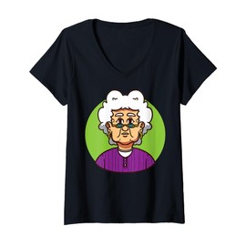 Womens Funny Cartoon Grandmother Character For Kids V-Neck T-Shirt