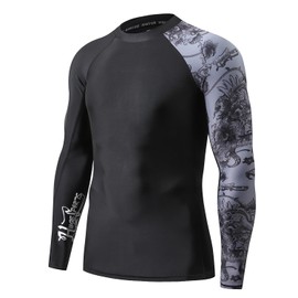 HUGE SPORTS Men's Splice UV Sun Protection UPF 50+ Skins Rash Guard Long Sleeves(Piracy, M)