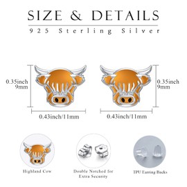 Highland Cow Earrings for Women,Sterling Silve Highland Cow Earrings Cute Scottish Cow Studs Hypoallergenic Jewelery Easter Mother's Day Gifts