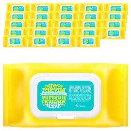 Arial Stress Relieving Purefull Cleansing Tissue, 80 sheets, 25 pcs / 아리얼 스트레스 릴리빙 퓨어풀 클렌징 티슈, 80매입, 25개