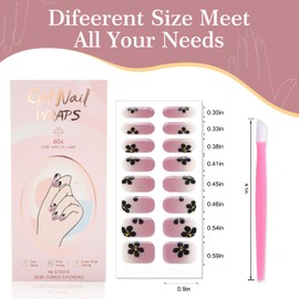 JERCLITY 2 Sheets 32pcs Semi Cured Gel Nail Strips, Gel Nail Wraps Needed LED Lamp to Cured, Ease to Use and Removal, 2 Prep Pads,1 Nail File,1 Wooden Cuticle Stick(Peach Pink+Flowers)