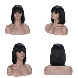 Bob Human Hair Wigs with Bangs Straight Short Bob Wig with Bangs Straight None Lace Front Wigs Human Hair Full Machine Wigs 10 inch