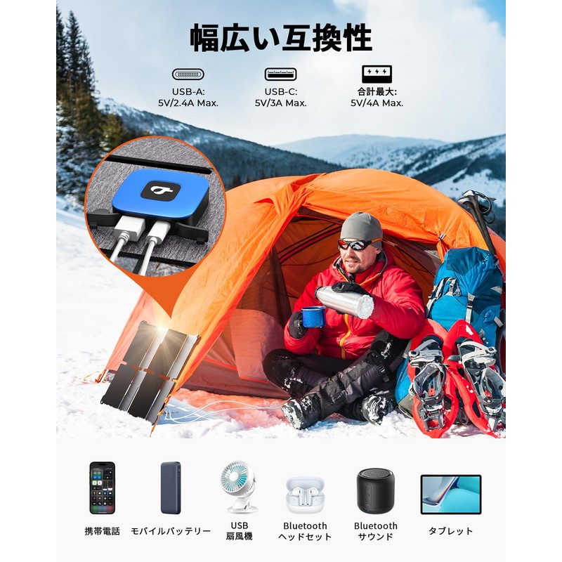 BigBlue Solar Panel, 22 W, 2 USB Ports, Portable, Compact,