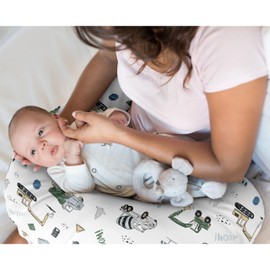 Sweet Jojo Designs Construction Truck Boy Nursing Pillow Cover Baby Breastfeeding Slipcover Infant Newborn Nursery Bottle Breast Feeding Pillowcase(Pillow NOT Included)- Grey Blue Green Transportation