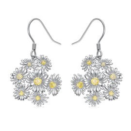 LONAGO Daisy Earrings 925 Sterling Silver Daisy Drop Earrings for Women Cute Flower Dangle Jewelry Christmas Gifts for Mom
