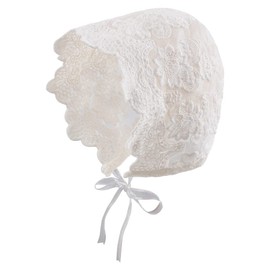 Lace Baby Girl Bonnet Cotton Christening Bonnet for Newborn Infant Girls White Princess Sun Protection Hat 0-6 Months (White Big Flower, 0-3 Months)