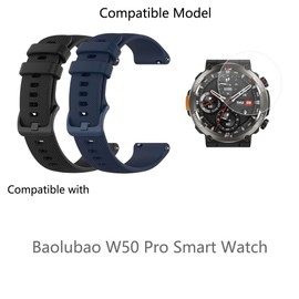Futanwei for Baolubao Smart Watch W50 Pro Accessories - Quick Release Watch Band with [3 Pack] Screen Protector (9H Tempered Glass), Replacement Bands Strap Compatible for Baolubao W50 Pro Smartwatch