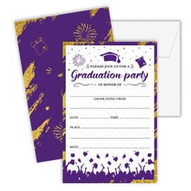 Cazhes Graduation Invitations 2025, 25 Party Invitation Cards with Envelope, 4"x6" Purple Gold Grad Announcement Invites, Graduate Celebration Favor Supplies-A04